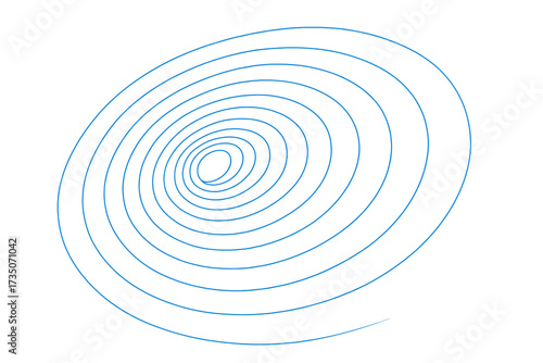Vector abstract spiral line art. Simple hand-drawn elliptical swirl. Continuous single line drawing creating a vortex or funnel. Minimalist design for hypnosis, vertigo, cycle.