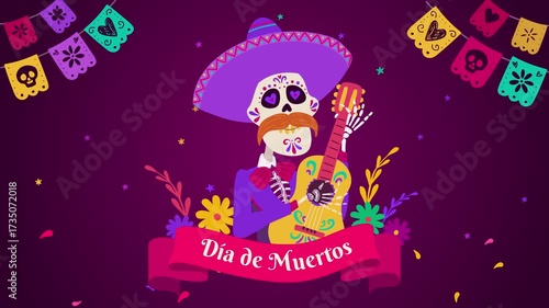 Day of the Dead Mexican celebration, Dia de muertos,  Day of the Dead design animation 4k