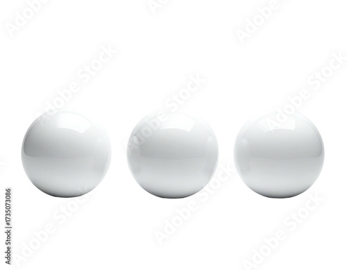 Three glossy, white spheres arranged horizontally against a stark black background