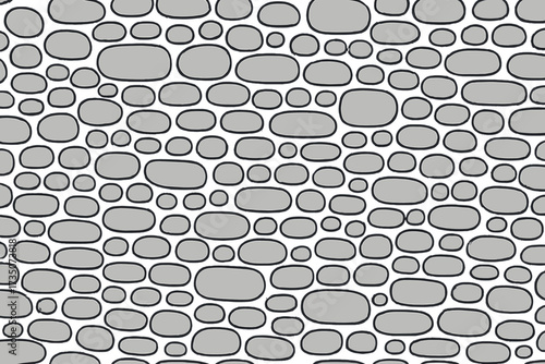 Seamless pattern of simple pebble cobblestone. Pavement stone texture background. Hand drawn flat vector illustration. Cartoon doodle style for wallpaper. Natural rock path wall.
