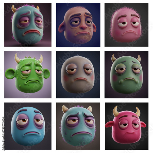 set of facial expressions with a feeling of sadness