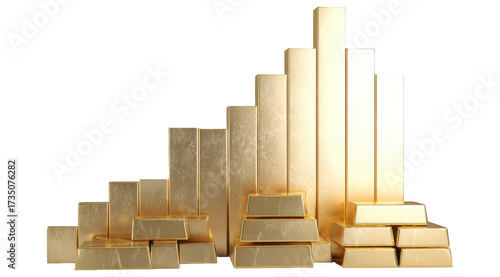3D gold bar chart shows growth in the stock market with a green up arrow and a vibrant golden graphic for financial success