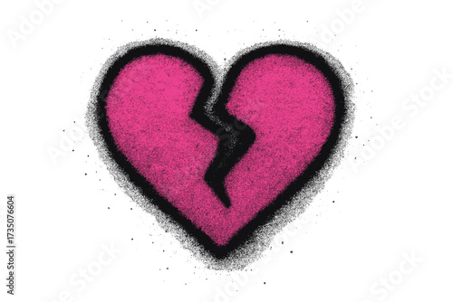 Spray painted urban graffiti broken heart icon. Sprayed vector illustration isolated. Textured graffiti love break with overspray. Sadness, heartbreak, breakup symbol.