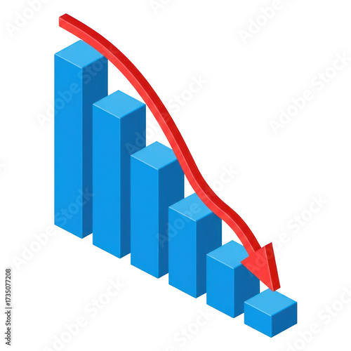 Free Download Bar chart with red arrow indicating downward trend isolated on transparent background - GFXLoad