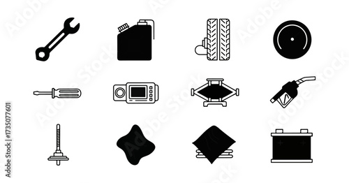 Automotive repair tools and parts icons