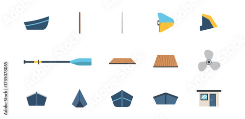 Boat parts flat icons