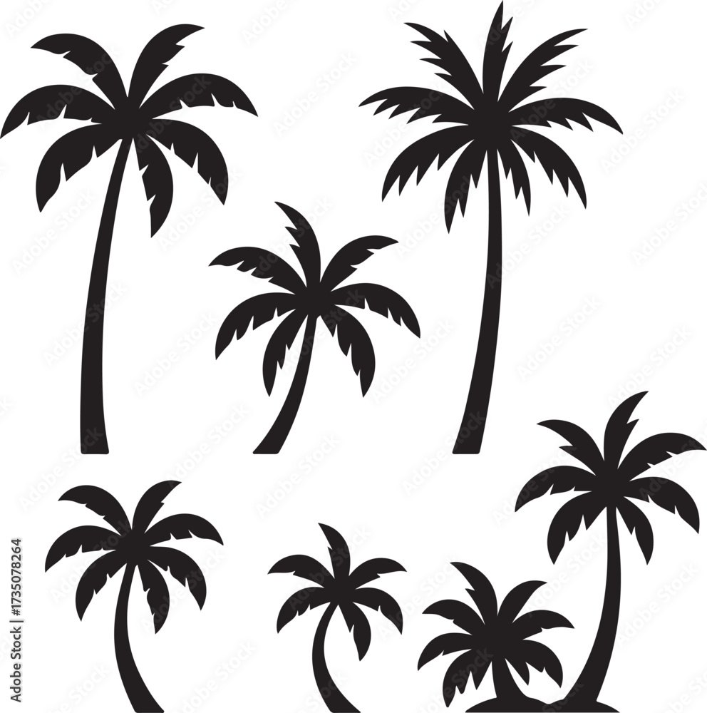 Fototapeta premium Palm Silhouette Collection: A collection of elegant silhouette palm trees. perfect for adding a touch of the tropics to your designs.