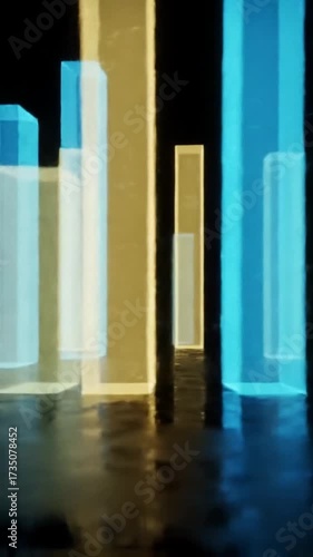 Abstract glowing geometric shapes in a dark environment.