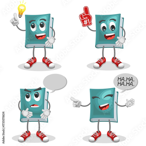 Cute Book with Facial Expressions – Fun Stationery Illustration Characters. Cute and Playful Stationery Design.