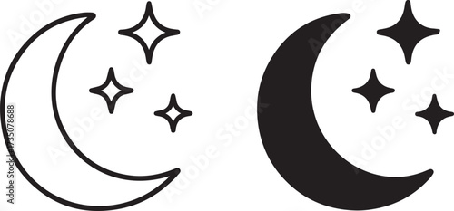 Celestial Serenity: A minimalist illustration showcases the timeless elegance of a crescent moon and sparkling stars. This design evokes tranquility and the magic of night.