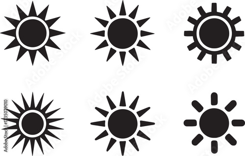 Sun Icon Collection: A captivating compilation of sun icons showcasing a diversity of graphic styles, perfect for adding a touch of radiant energy to any design.