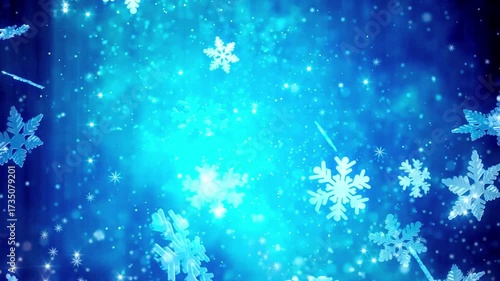 Snow Crystals Flowing Upwards in Icy Blue Abstract Winter Background