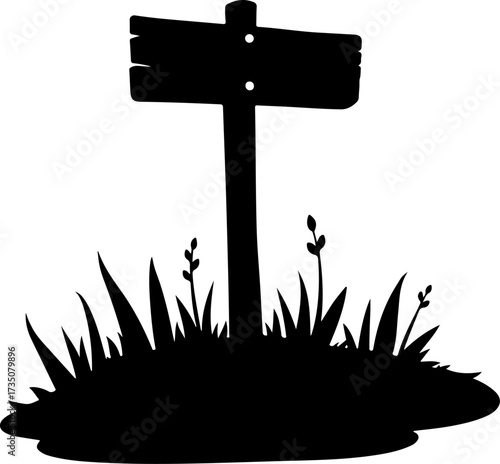 wooden sign with a cross on the grass, cross, religion, christ, symbol, crucifix, church, god, faith, sky, religious, easter, icon, catholic, illustration, gold, blue, isolated, white, spirituality, b