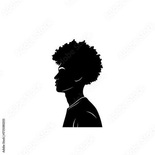 black silhouette of a man with afro hair side profile 