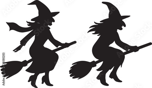 Halloween Witch Silhouettes: Captivating silhouettes of witches soaring on broomsticks against a backdrop. Perfect for conveying mystery and fantasy.