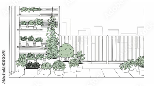 illustration of balcony and ornamental plants