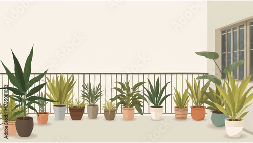 illustration of balcony and ornamental plants