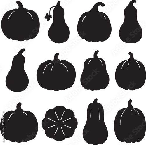 Autumnal Pumpkins Silhouettes: A stunning collection of pumpkin silhouettes, evoking the essence of autumn. Each silhouette, a unique form.