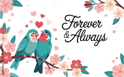 Cute cartoon tropical macaw parrot vector illustration with green leaf design and a flower on a tree branch