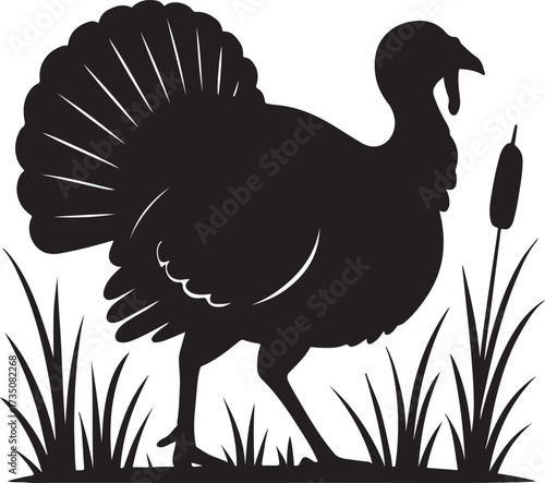Turkey Silhouette: A striking silhouette of a majestic turkey in a field, capturing the bird's form against a contrasting background. This simple yet effective image showcases the beauty of nature.