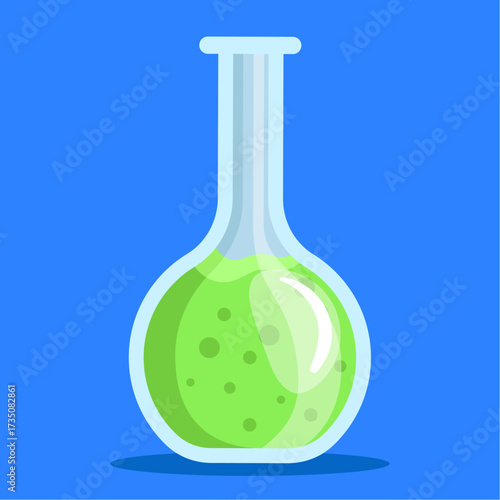 laboratory flask with green liquid