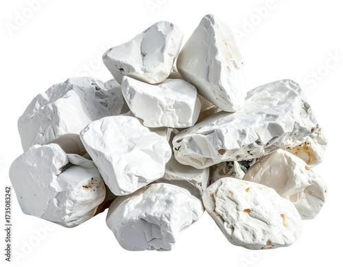 A pile of irregular, white rocks against a transparent background
