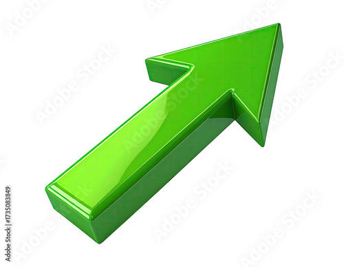 Gleaming green upward-pointing arrow, isolated against a stark black background