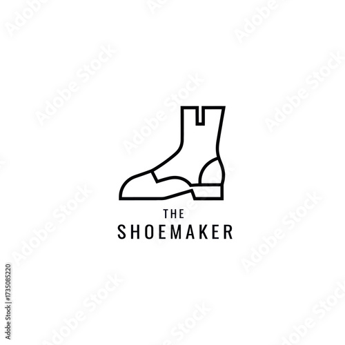 Minimalist black and white logo featuring a boot, with the text 'THE SHOEMAKER' underneath.