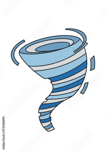 Cartoon Blue Tornado Windstorm Flat Vector Illustration