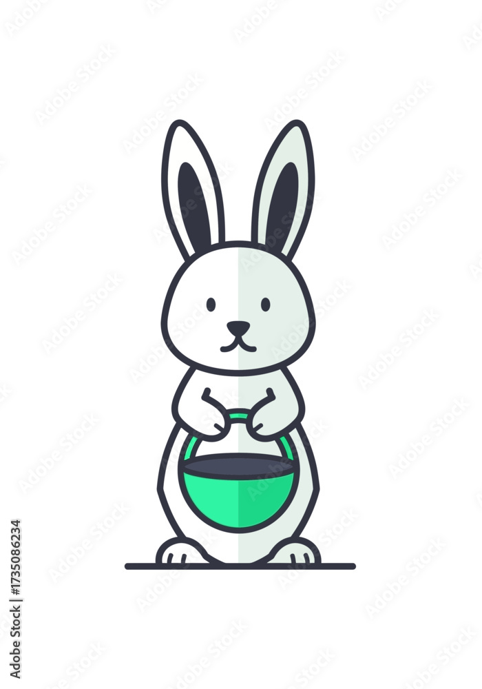 Obraz premium Cute Flat Design Rabbit Holding Green Basket Vector