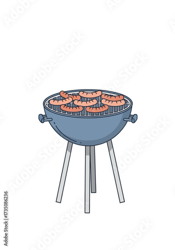 Flat Cartoon Vector Barbecue Grill With Sausages