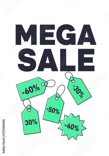 Flat Vector Mega Sale Promotion With Discount Price Tags