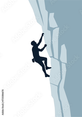 Flat Vector Silhouette Illustration of Man Rock Climbing