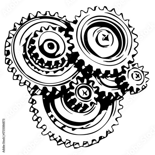 Intricate black and white sketch of interlocking gears, a powerful visual metaphor for teamwork, process, and complex engineering systems