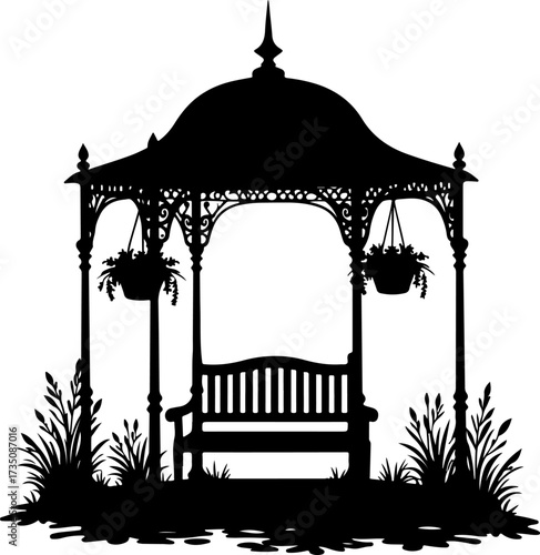 silhouette Gazebo Vector bilder in the garden
