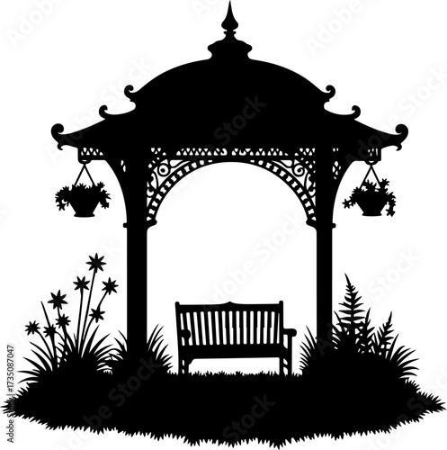silhouette Gazebo Vector bilder in the garden