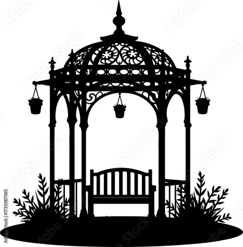 silhouette Gazebo Vector bilder in the garden