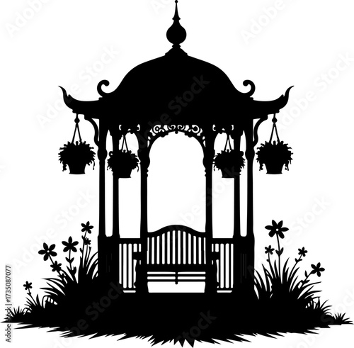 silhouette Gazebo Vector bilder in the garden