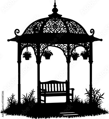 silhouette Gazebo Vector bilder in the garden