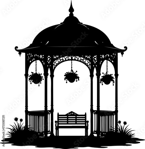 silhouette Gazebo Vector bilder in the garden