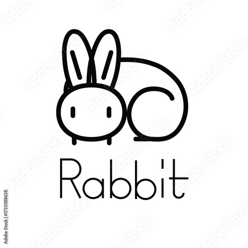 Cute Minimal Line Art Rabbit Icon. Vector Illustration.