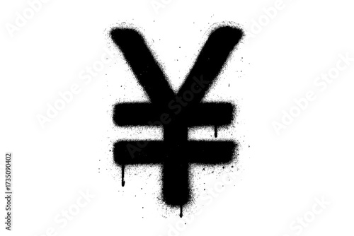 Yen Yuan currency icon in grunge graffiti style. Black spray street art symbol of Japanese and Chinese money. Finance sign with smudges and drips isolated on white background.