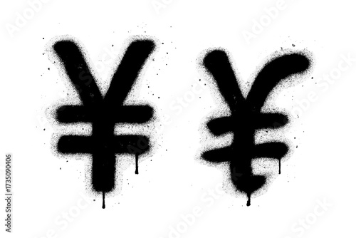 Yen and Yuan currency symbols in urban graffiti style. Japanese and Chinese money sign. Spray paint street art. Grunge financial icon. Economy and business concept vector.