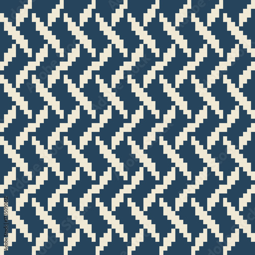 Blue-Green Tone Traditional Embroidery Art Abstract with Pixel Art Designs for Textile Print