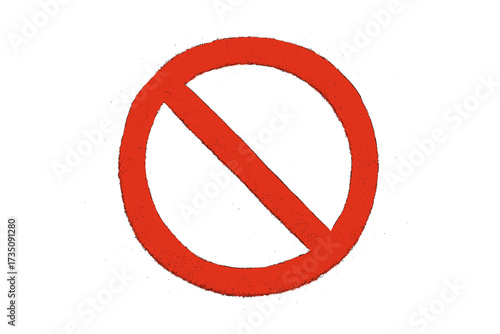 Red graffiti NO sign. Sprayed stop symbol. Prohibition and restriction icon. Urban grunge spray painted vector illustration. Hand drawn forbidden warning signal with overspray.