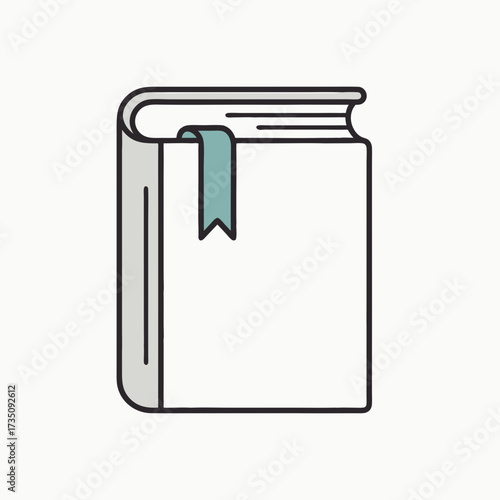 Minimalist Vector Icon of a Closed Book with a Teal Bookmark, Representing Reading and Education