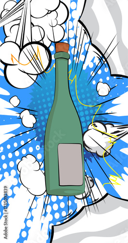 Cartoon glass bottle, comic book drink. Retro vector comics pop art design.