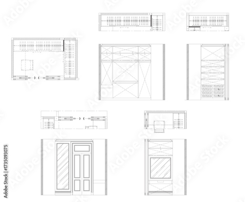Drawing 2D Interior Decoration Small Dressing Room with Wardrobe Layout