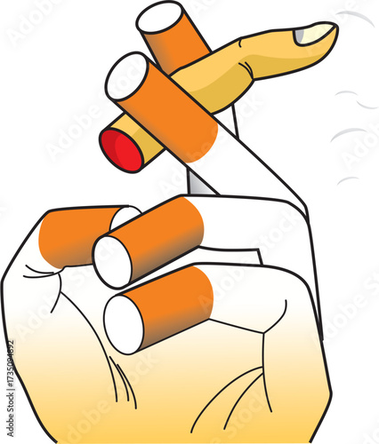 Smoking addiction concept: Hand holding multiple cigarettes with one lit