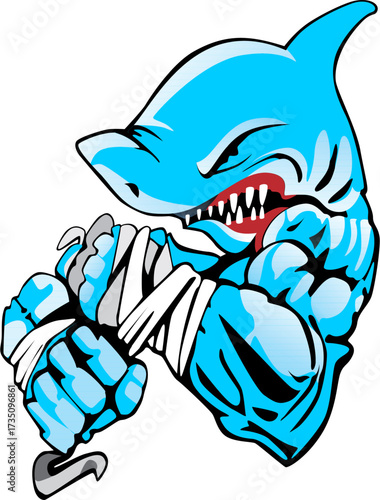 Fierce Blue Shark Fighter with Wrapped Fists